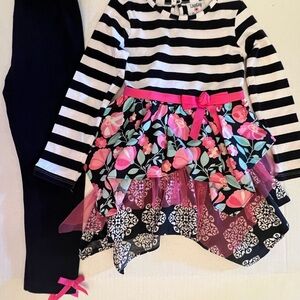 COUNTING DAISES GIRLS LONG SLEEVE SIZE 5 DRESSY DRESS WITH LEGGINGS